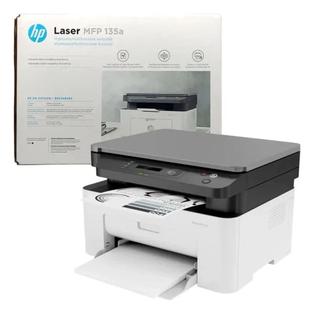 Impressora Multifuncional UsbHP printer laser Mfp 135A de cor branca.