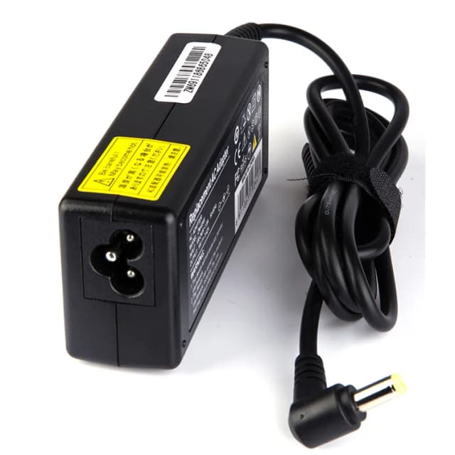 Carregador de laptop Lenovo 20V, 65W e 3.25A ponta fina amarela.