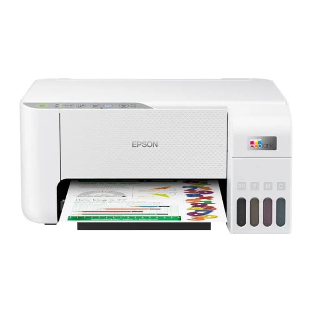 Impressora Multifuncional Wi-Fi e UsbEpson L3256 de cor branca.